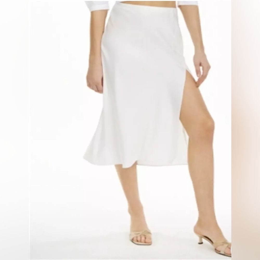 Danielle Bernstein Women's Side Slit Pull on MIDI Skirt White Size Medium